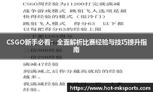 CSGO新手必看：全面解析比赛经验与技巧提升指南